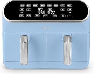 Swan SD10519BLU Retro Dual Basket Air Fryer with Swan Cyclone Technology, LED Display, 8 Pre-Set Cooking Options, Adjustable Temperature, 8L, 1700W, Blue