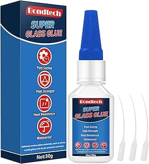 Glass Glue Clear Repair Heavy Duty 30 g, Super Glue for Glass with Anti-Clog Cap, for Acrylic, Mirror and More, Waterproof, Heat-Resistant