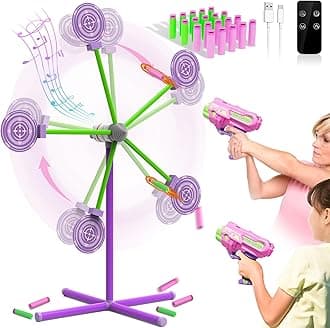 Shooting Games Toys with Rotating Target 2 Pink Toy Guns 20 Foam Darts Kids Outdoor Toys for Girls Age 5 6 7 8 9 10+ Year Old Compatible with Nerf Guns
