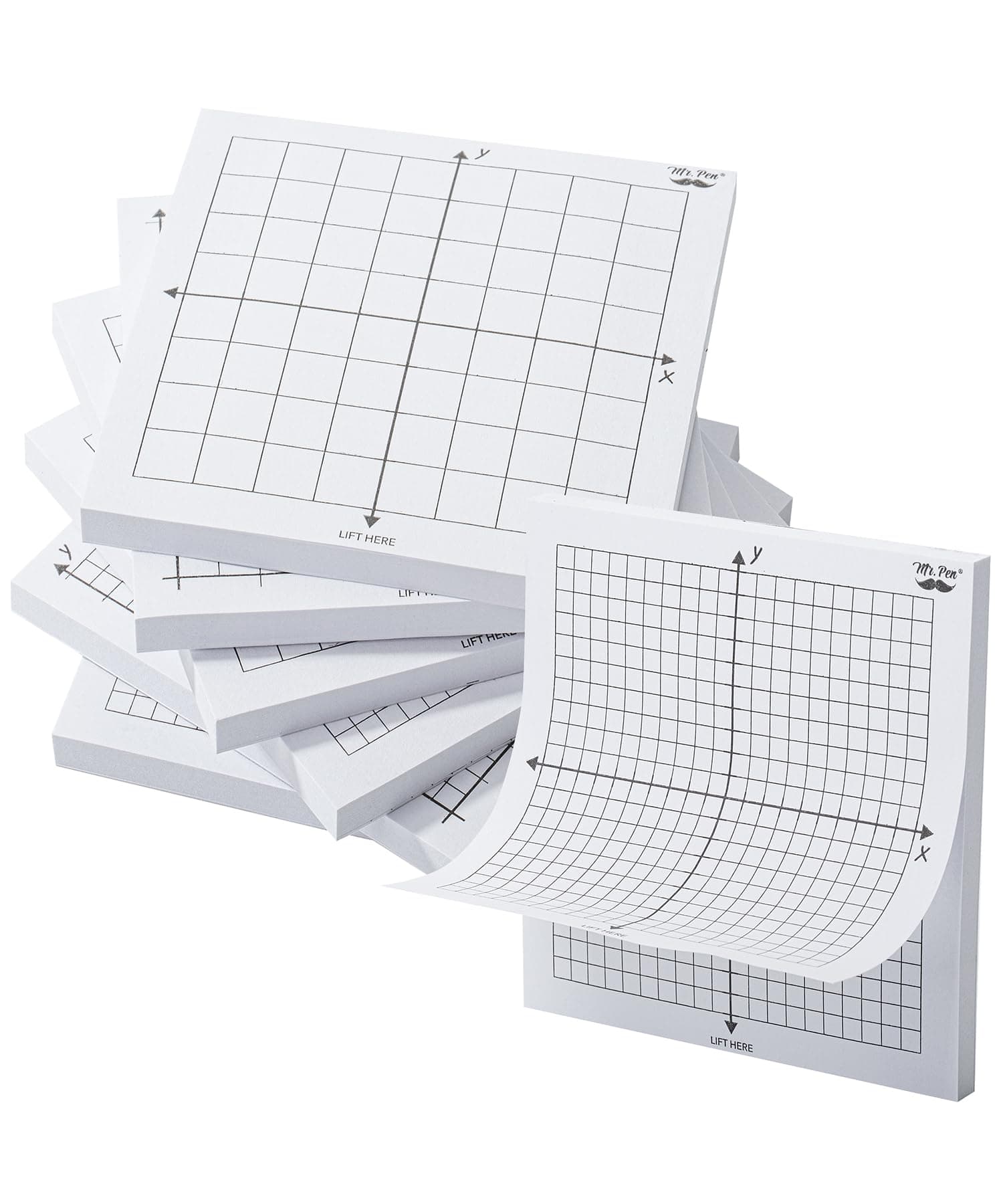 Mr. Pen Graph Paper Sticky Notes, 6 Pads, 3x3 Inch, Math Graph Paper, 50 Sheets Each, Grid Sticky Notes