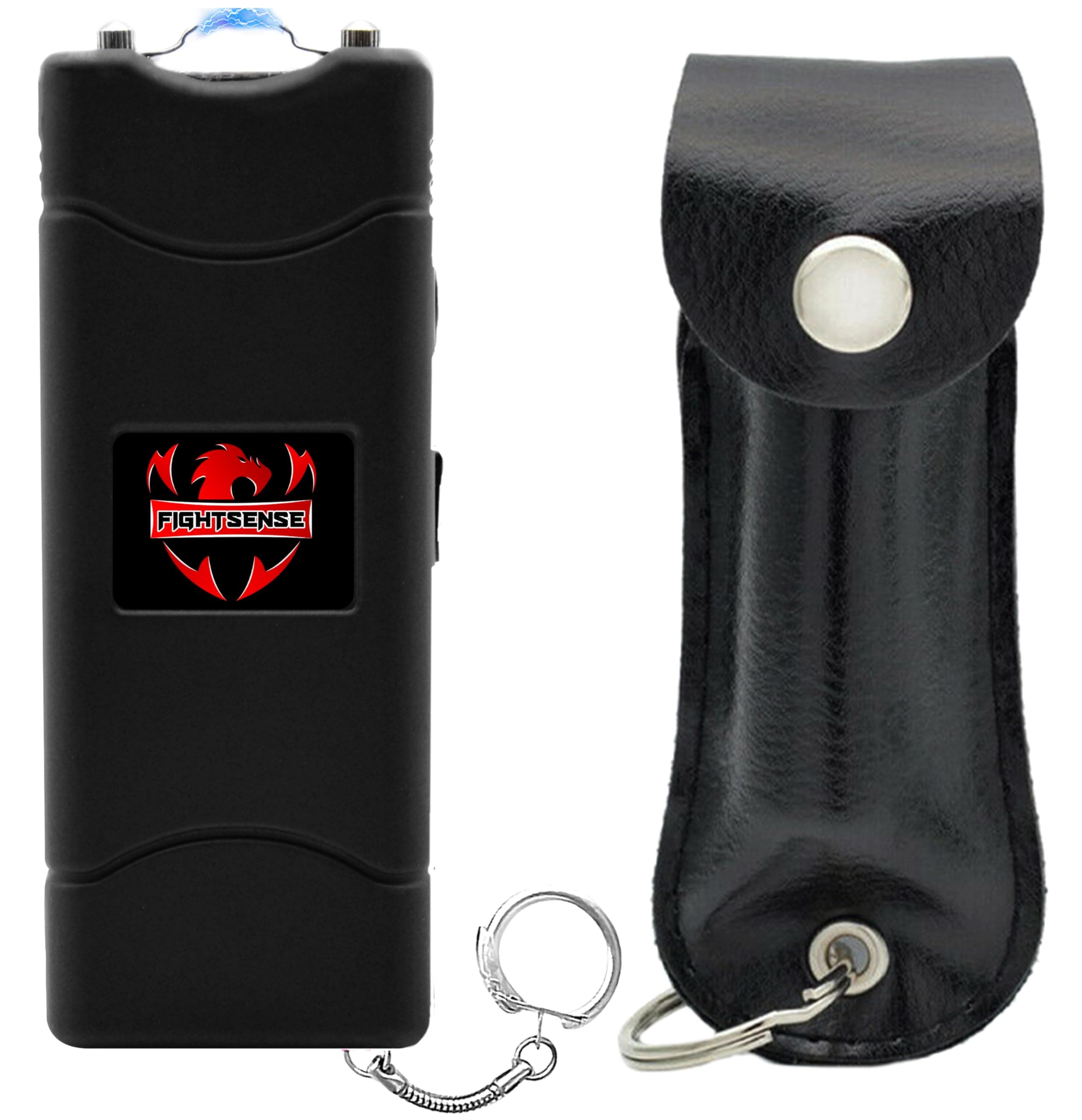 FIGHTSENSE Mini Stun Gun Keychain & Pepper Spray Combo Pack for Self Defense Kit - Extremely Powerful Stun Gun Flashlight for Women