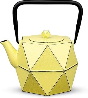 Toptier Cast Iron Teapot, Stovetop Safe Japanese Cast Iron Tea Kettle, Diamond Design Tea Pot with Removable Infuser for Loose Tea, 40 Ounce (1200 ml), Yellow