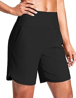 Women's 7' Quick Dry Swim Board Shorts Swimming Bottoms High Waisted Beach Shorts for Women with Liner Pockets