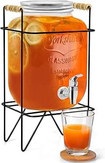 - ABOUT SPACE 5 Litre Glass Water Dispenser with Stand - Air Tight Lid Glass Pitcher for Detox Water - Mason Jar - Counter Table Top Juice Infused Water Beer Dispenser for Home Restaurant Party