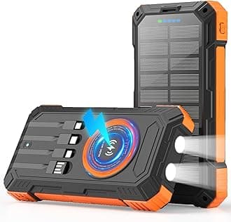 YOLOSKS Solar Charger Power Bank 49800mAh Portable Phone Charger, 22.5W QC3.0 Fast Charging Built in 4 Cables with USB C 6 Outputs & 2 Inputs for Cell Phone