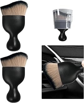 Ziciner 2 PCS Car Detailing Brush, Curved Soft Bristles Auto Removal Dust Collectors, Universal Vehicle Dashboard, Air Conditioner Vents etc Interior Cleaning Tool Accessory (Brown/Black