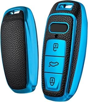 ELOHEI for Audi Key Fob Cover, Special Soft TPU Key Case Cover Protector Compatible with Audi A6L A6 A7 A8 Q7 Q8 E-Tron 2018-2022 A3 S3 S6 SQ7 RS6 S7 RS7 Smart Key(Leather Texture Red)