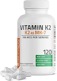 Vitamin K2 as MK-7 Menaquinone 100 mcg Non-GMO Gluten Free Soy Free, 120 Capsules