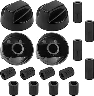 Universal Oven Knobs - 4 Black Stove Control Knobs & 12 Adapters (4 Long, 8 Short) - Compatible with Most Gas & Electric Ranges & Ovens - Universal Stove Knobs- 90-Day Guarantee