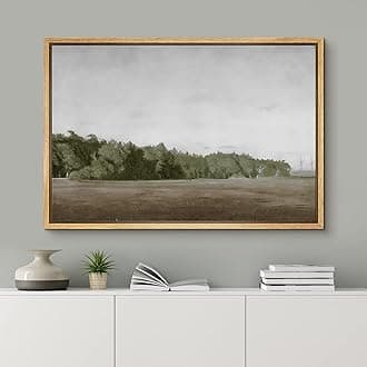 SIGNFORD Framed Canvas Wall Art Brown Meadow with Green Forest Landscape Wilderness Oil Painting Impressionism Traditional Scenic for Living Room, Bedroom, Office - 24x36 inches