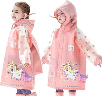 Fewlby Kids Raincoats For Girls Boys Waterproof Rain Jacket Cartoon Unicorn Children Toddler Rain Wear Children Rain Poncho L Size 5-6 Years