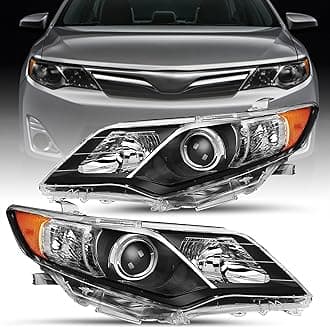 Projector Headlight Assembly Fit for 12-14 Toyota Camry L/Le/Xle/Hybrid/SE Driver Passenger Side (Black Housing with Amber Reflector)