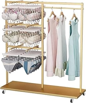 FLoor Standing Metal Garment Rack, Heavy Retail Shirt Rack, with Wheels Underwear Display Rack, for Clothes Boutique Supplies Display (Gold, 120cm/47.2in)