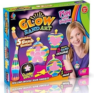 Create Your Own Sand Art Kit DIY Arts and Crafts Activity - Includes 1 Glow Sand, 5 Sand Art Bottles, 5 Bright Sand Colors, Designing Tool & More