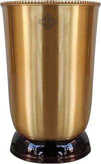 INDIAN ART VILLA Pure Brass Matt Finish Glass/Tumbler with Black Bottom, Serveware & Drinkware, Ayurveda Healing, Volume-270 ML, 2 Piece