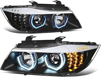 Auto Dynasty LED Halo Headlights Assembly Compatible with 2009-2012 BMW E90 323i 335d 325i 328i Sedan, Left and Right Side, 3D Crystal Blue U-Halo, Projector Low Beam, LED Turn Signal, Black Housing