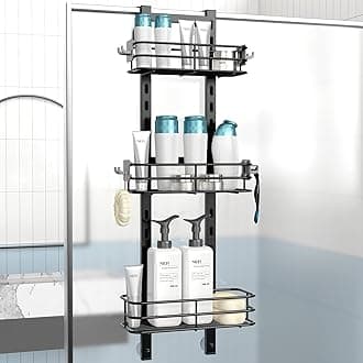 - Over The Door Shower Caddy Pantry Organizer Rack with Reliable Hooks, Sturdy Hanging Shower Organizer Shelf Basket Storage Rack, Bathroom Shelves Drill Free Extra Large, Black