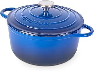Enamelled Cast Iron Dutch Oven Pot with Lid – 5 Quart Casserole Dish – Ceramic Dutch Oven for Bread Baking, Roasting, Braising & Stews – Oven Safe up to 500°F – 24cm Dark Blue