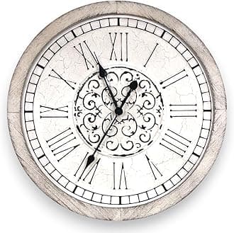 Large Decorative Vintage Worn Wall Clock - Big Farmhouse, Rustic, Coastal Decor - 25 inches for Living Room or Bedroom - Battery Operated