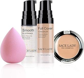 Waterproof Full Coverage Concealer Makeup Kit with Primer Sponge - Matte Liquid Foundation for Face, Eye, and Acne Scar Cover