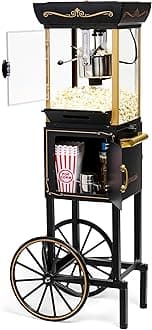 Popcorn Maker Machine - Professional Cart With 2.5 Oz Kettle Makes Up to 10 Cups - Vintage Popcorn Machine Movie Theater Style - Black