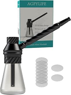 Portable Hookah Set for Travel - Premium Handheld Glass Aluminum Mini Hookah Real Metal Accessories, includes Screens,For a Single Smoker, Black