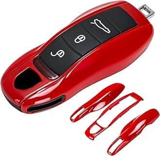 AeroBon 3-Piece Painted Key Cover Key Fob Shell Compatible with Porsche Key Shell Replacement (MK1, Red)