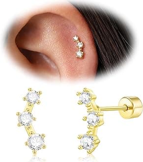 Cartilage Screw Back Earrings for Women, Flat Back Earrings Sterling Silver Hypoallergenic Earrings for Girls Conch Helix Piercing Jewelry Crawler Butterfly Flower Stud Earrings