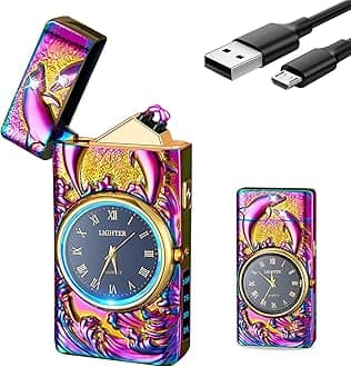 YOZWOO Electric Lighter Plasma Lighter Arc Lighter Windproof Lighter Rechargeable USB Lighter Pulse Frame Electronic Lighter with Clock and LED Light Gift for Couples (Magic)