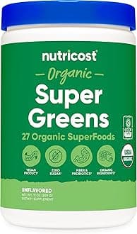 Nutricost Organic Super Greens Powder (30 Servings) - Superfood Supplement Drink Mix (30 Servings, No Flavor Added)