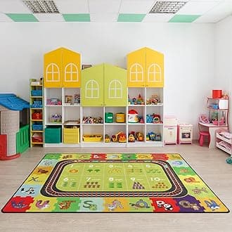 ABC Alphabet Rug，Kids Playmat Rugs Classroom Educational Carpet- 5x7 Ft Cute Cartoon Animals Puzzle Area Rug with Rubber Backing,Nursery Mat wtih Numbers for Girls Boys Bedroom Playroom