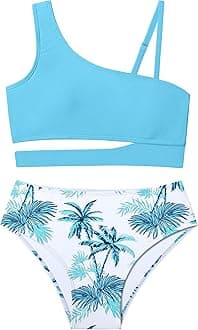 QueenstyleGirls Swimsuits Bikini Set Kids Cutout Bathing Suit Bikini Top Two Piece Girls' Swimwear