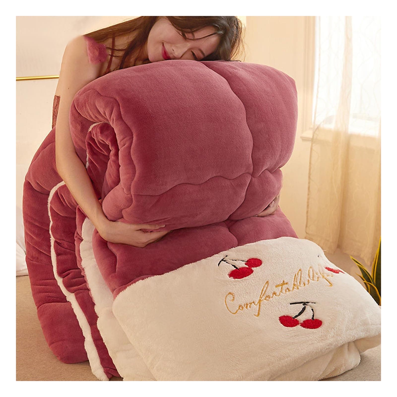 Cozy Thicker Warmth Quilt Comforter, Soft Super Thick Winter Warm Blanket Artificial Lamb Cashmere Weighted Blankets for Beds,Dousha a,200 * 230cm 5kg [Energy Class A]