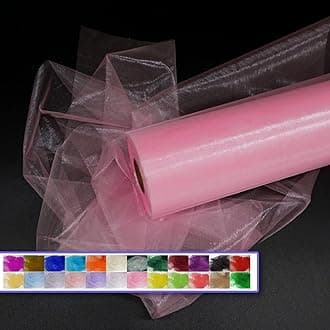 Pink Organza Tulle Fabric Rolls, Crystal Organza 12" by 50 Yards (150 ft) Sheer Nylon Silky Shiny Netting Spool Bolt for DIY Craft Table Runner Wedding Baby Shower Party Decor (Light Pink)
