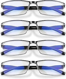 4 Pack Reading Glasses Men - Readers for Men Classic Style, Spring Hinges, Sturdy and Durable, Blue Light Protection Cheaters