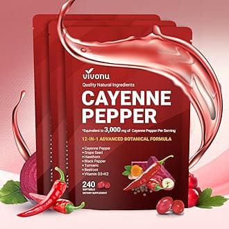 Cayenne Pepper Softgels Supplement, Supports Leg Vein, Heart and Blood Vessel Health, with Vitamin E D3+K2 and Extracts of Grape Seed, Hawthorn, Beetroot and Others