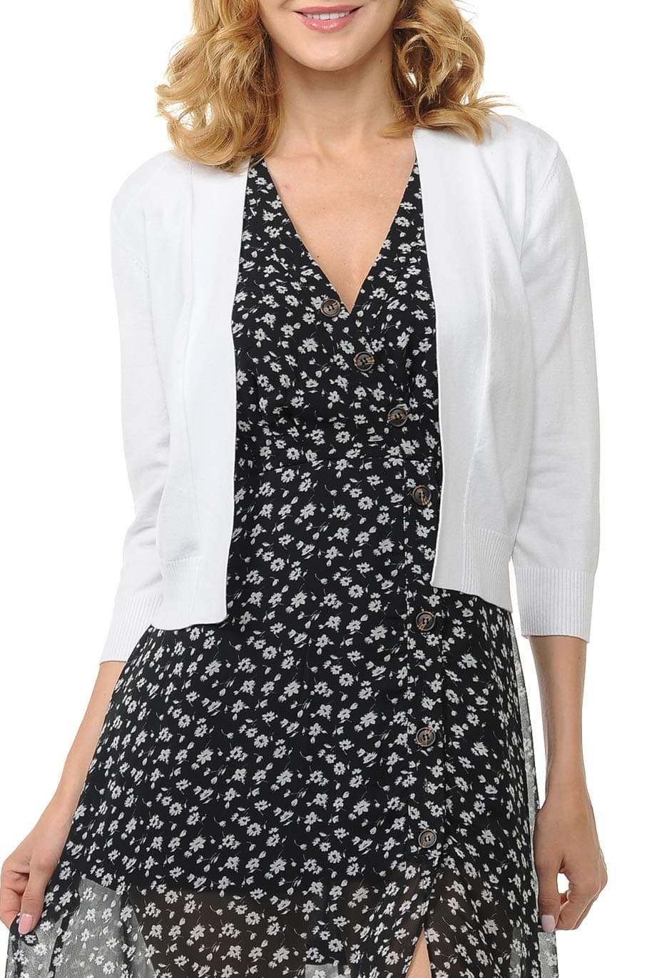 Urban Look Women's Basic 3/4 Sleeve Open Front Light Weight Sweater Cardigan