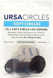 URSA Straps Soft Circles Mic Tape: Reusable Lav Mic Tape Soft Covers | Wind Shield and Camouflage for Lavalier Mics | 15x Soft Lavalier Tape Circles + 30x Stickies | Microphone Tape Brown