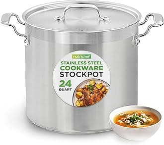 NutriChef Stainless Steel Cookware Stock Pot - 24 Quart, Heavy Duty Induction Soup Pot With Lid, Induction, Ceramic, Glass and Halogen Cooktops Compatible - NCSPT24Q