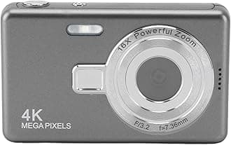 Digital Camera, 12MP 1080P Point and Shoot Digital Camera with 2.4in TFT Screen, 16X Zoom, Auto Focus, Portable Compact Design, for Photography Travel Vlog (Grey)
