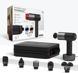 Powerboost Pro Hot + Cold Percussion Massager, Dual-Temperature Hot + Cold Massage Node, 6 Speed Settings, 6 Attachments, Quiet Brushless Motor, Pain Relief for Muscles Neck Back Arms