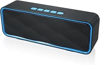 Wireless Bluetooth Speaker with AUX/USB/TF Card Slot, Outdoor Portable Stereo Speaker with HD Audio, Enhanced Bass, Dual-Driver, Handsfree Calling, FM Radio for Travel, Party (Blue)