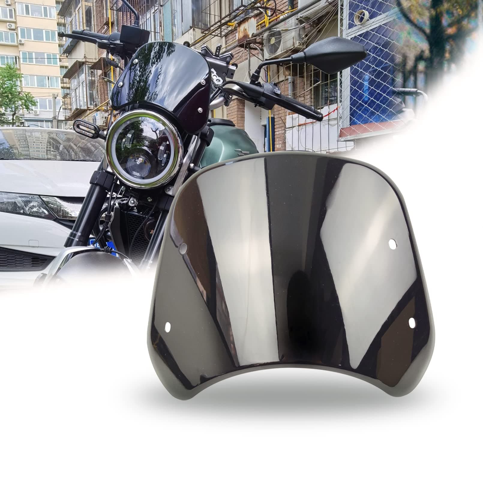 Universal Motorcycle Windshield Wind Deflector Windscreen Front Flyscreen with Mount for Motorbike 5"-7" LED Headlight