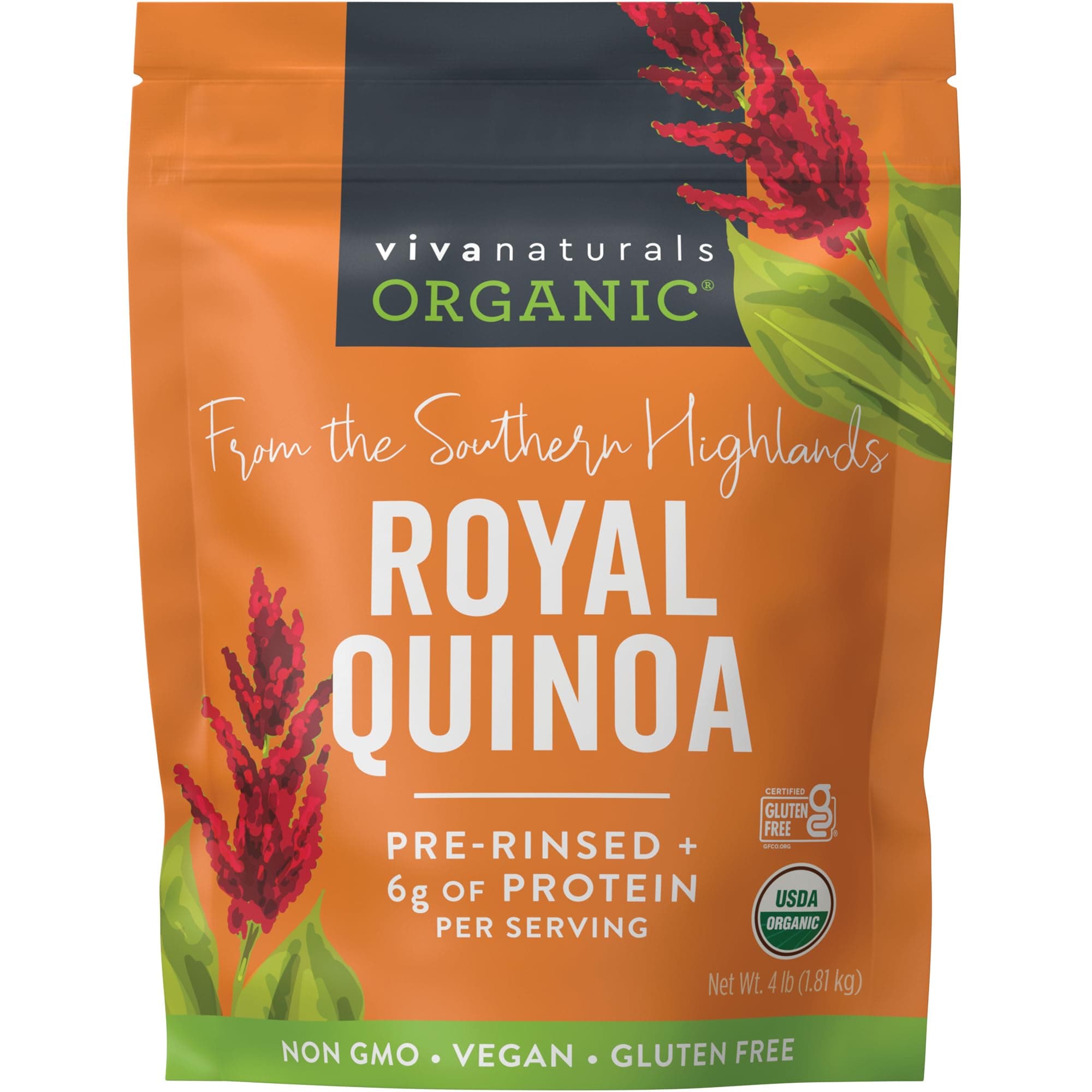 Viva Naturals Organic Quinoa, 4 lb – Pre-Washed Whole Grain, Plant Protein, USDA Organic, Gluten-Free, Non-GMO, Vegan, Kosher Rice and Pasta Substitute