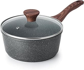 Nonstick Saucepan with Lid, 2.0 Quarts Small Pot with Swiss Granite Coating, Stay-cool Handle, Handy Sauce Pot Small Kitchen Cooking Pot, Induction Comptable, Free of Intentionally Added PFOA
