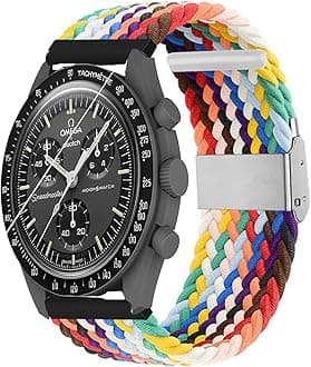 Band Compatible with Moonswatch, Stretchy Sport Solo Loop Strap Elastic Nylon Braided Women Men Strap Bracelet Wristband Replacement Compatible with Omega X Swatch Moonswatch Speedmaster with
