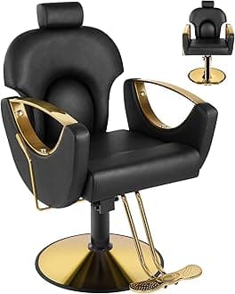Black Barber Chair Salon Chair for Hair Stylist, Reclining Hair Armchair for Hairdressers Hydraulic 360° Swivel Adjustable Headrest