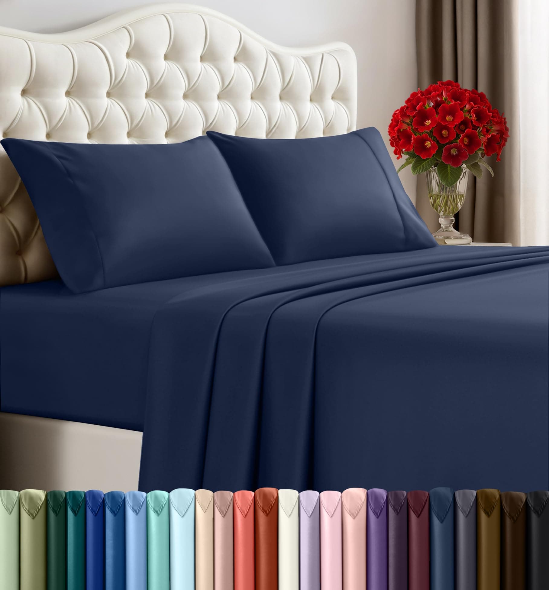 Utopia Bedding King Bed Sheets Set - 4 Piece Bedding - Brushed Microfiber - Shrinkage and Fade Resistant - Easy Care (King, Navy)