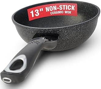 Sapphire Home N Kitchenware Collection Ceramic Marble Wok, 5-Layer Marble Coating, Extreme Non-Stick, Marble Coated Cast Aluminium, Very Durable (13 Inch)