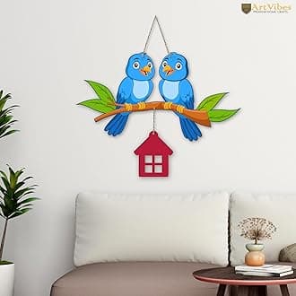 ArtvibesCute Pair of Birds Wooden Wall Hanging for Home Decoration | Garden Balcony | Office | Cafe | Decorative Door Hanging | Festive Decor Art Items (WH_9109N), Pack of 1
